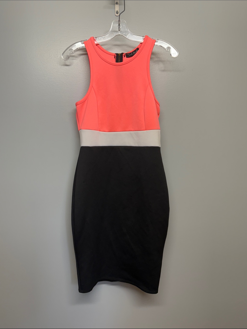 French Atmosphere Colorblock Bodycon Midi Dress - Coral, White & Black